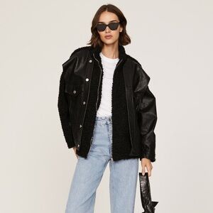 BLANKNYC Sherpa & Faux Leather Biker Jacket